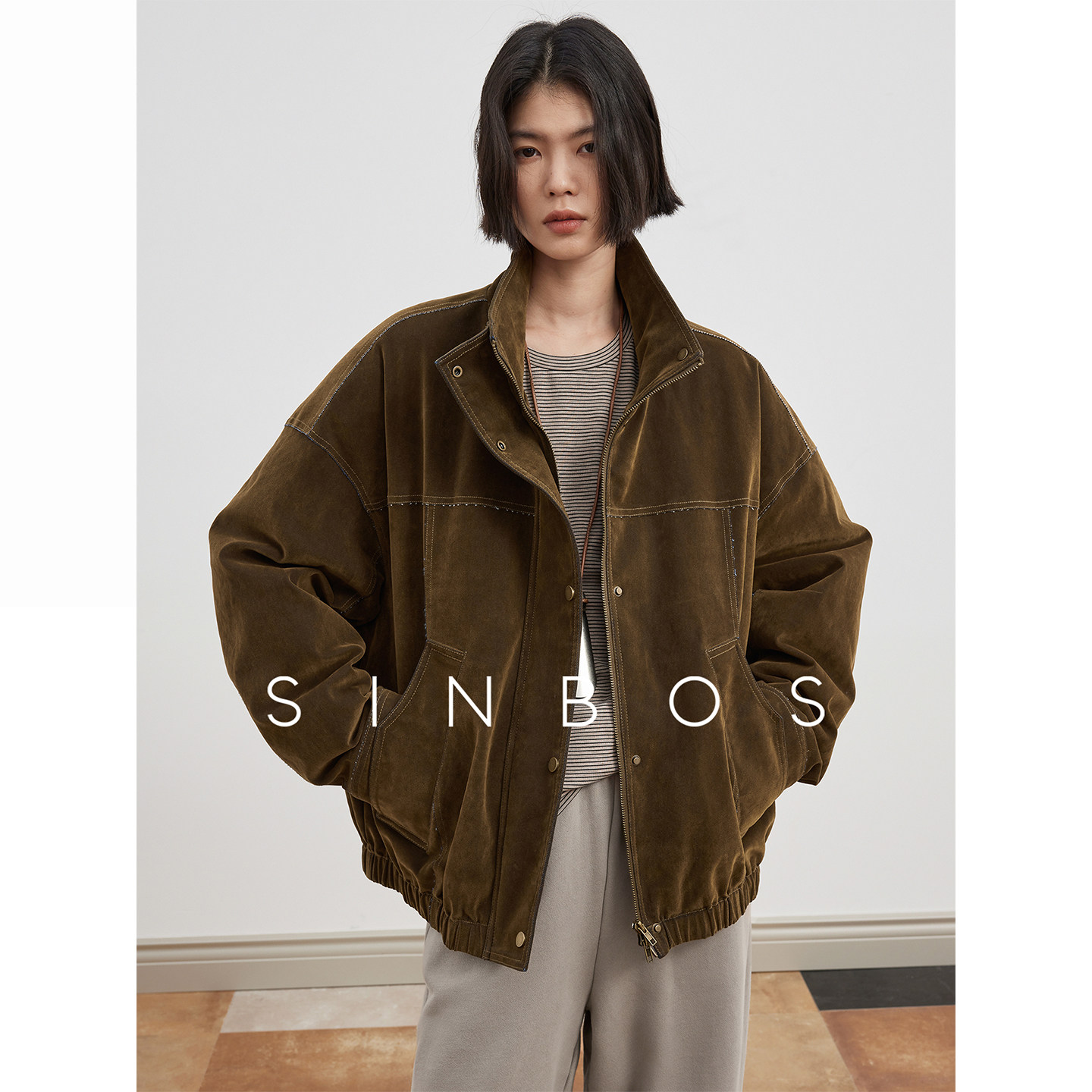 SINBOS琥珀流光 工装复古植绒牛仔羽绒服休闲外套女2025秋冬新款图片