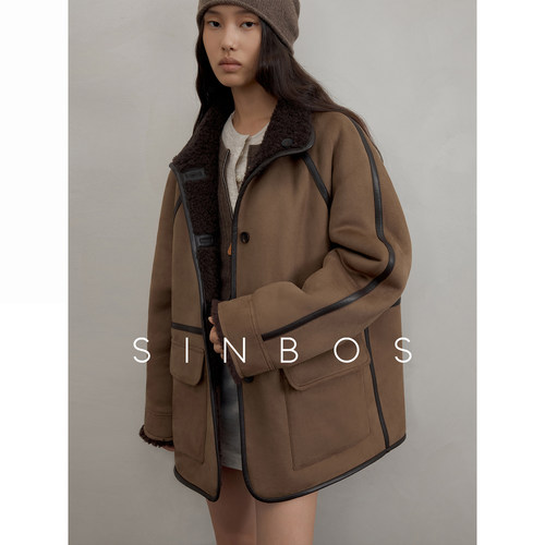 SINBOS北欧纪 复古双面穿全羊毛麂皮美拉德女士外套2025秋季新款