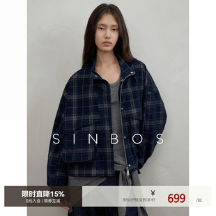 SINBOS巴黎画廊  工装风复古格纹短款女纯棉夹克外套2025秋季新款