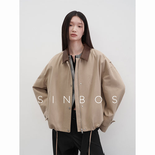 sinbos暮色长街可调节下摆巴恩风撞色绵羊皮领宽松复古夹克外套女