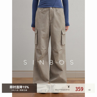 SINBOS都市浅行 复古水洗工装纯棉宽松直筒休闲裤女2025秋季新款