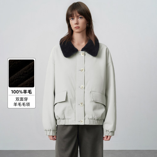 双面穿羊羔毛女士外套女秋冬廓形休闲厚款羊毛皮草夹克女