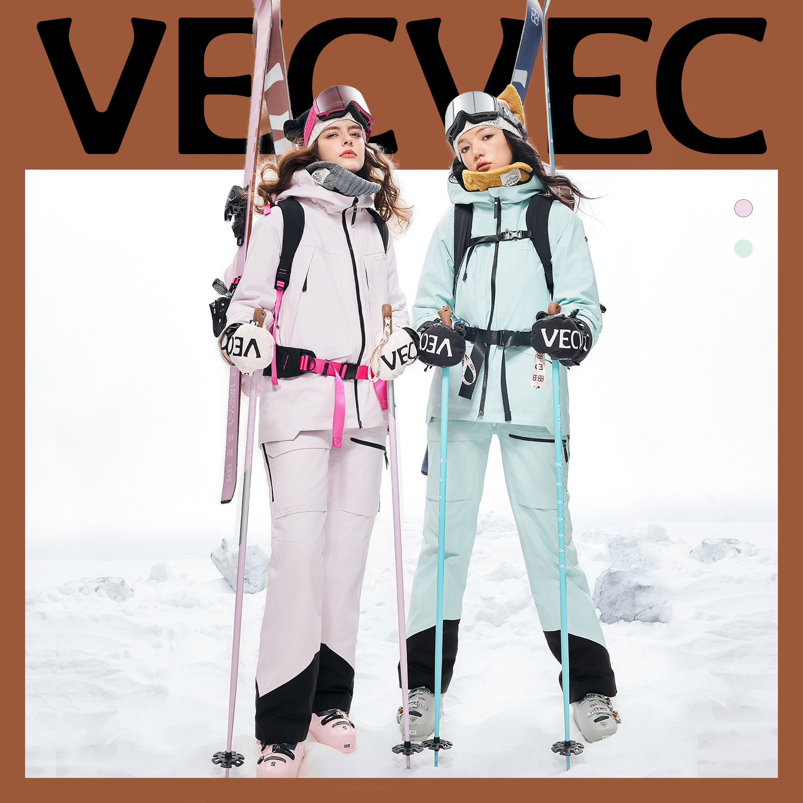 VECVEC滑雪服套装耐磨防风防水单双板保暖夹棉女雪地服户外装备