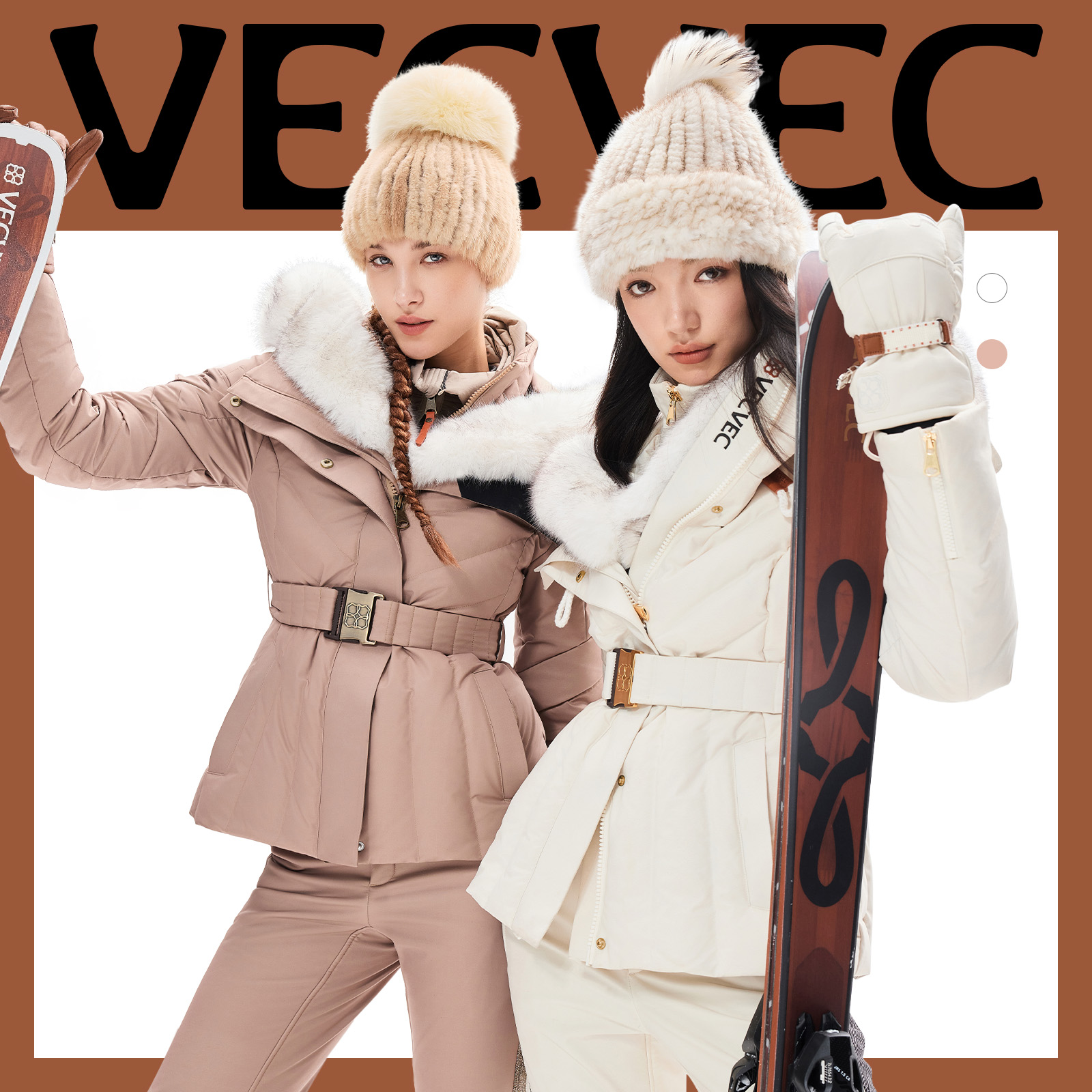 VECVEC滑雪服衣裤套装女冬季鹅绒保暖老钱贵妇风户外休闲运动防水