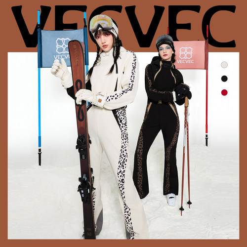 VECVEC双板连体滑雪服女款欧美风阔腿喇叭裤防风防水撞色显瘦服饰
