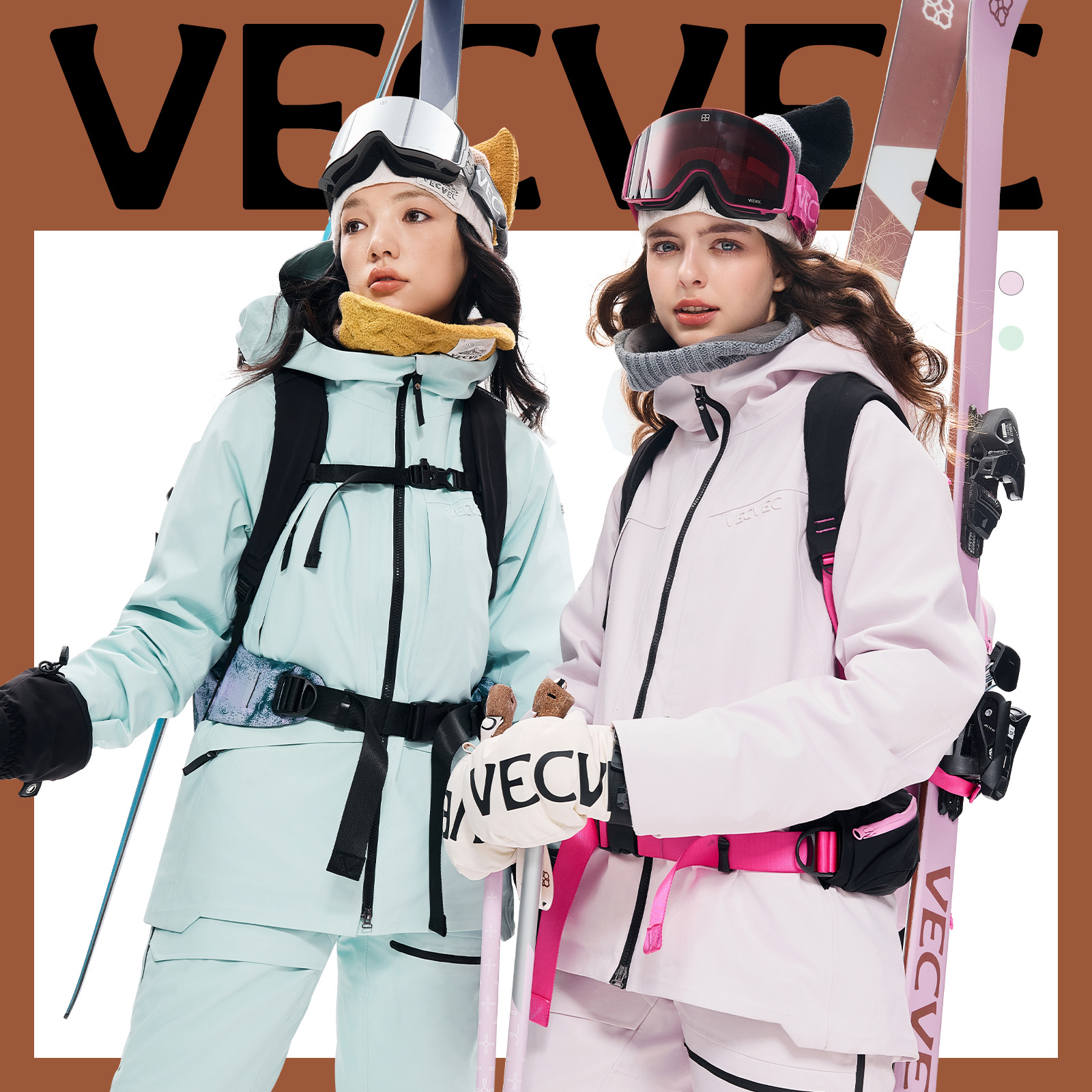 VECVEC滑雪服外套耐磨防风防水单双板保暖夹棉女户外雪地服运动