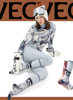 VECVEC高效羊毛减震滑雪袜子单双板专业长筒袜抑菌防寒保暖冬季女