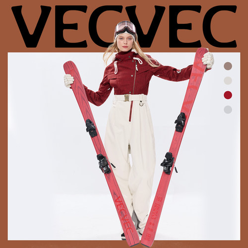 VECVEC双板老钱风滑雪连体服女双板P棉填充保暖透气防水滑雪装备