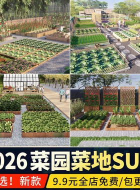 菜地菜园家庭园艺庭院蔬菜种植池亲子共享观光农业草图大师SU模型