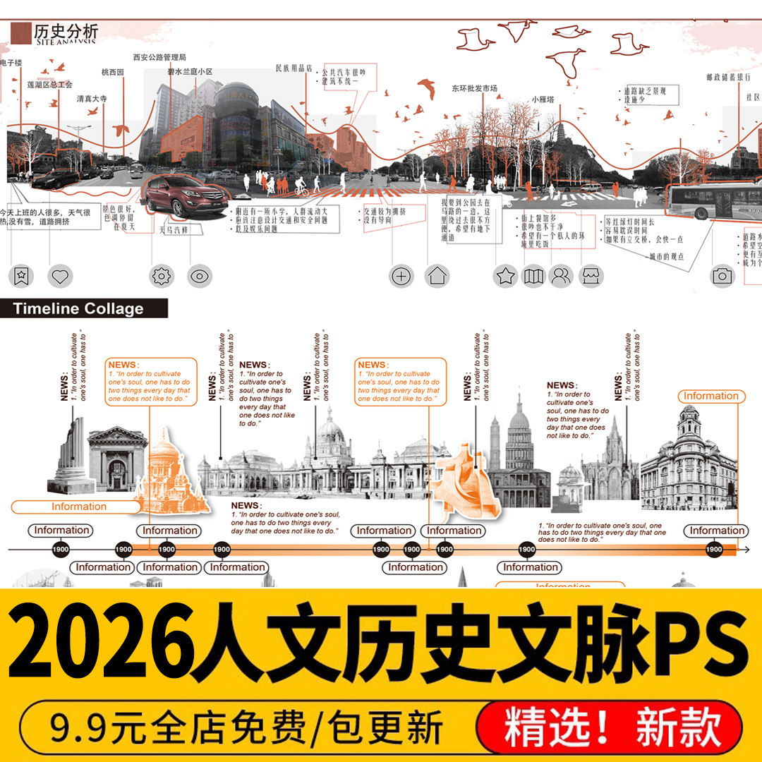 PS人文历史文脉 文化分析 城市规划建筑景观分析图竞赛风 psd素材