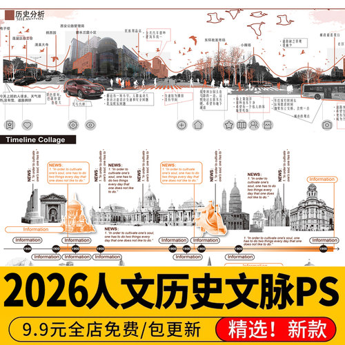 PS人文历史文脉 文化分析 城市规划建筑景观分析图竞赛风 psd素材