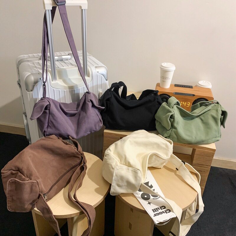 新品新款港风潮水洗布休闲包女学生百搭帆布袋文艺青年单肩斜挎包