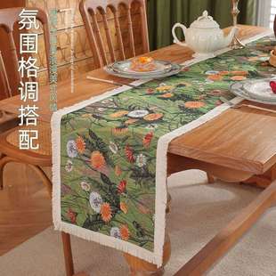 新品 复古提花布艺ins风流苏茶几电视柜长条桌布 新款 美式