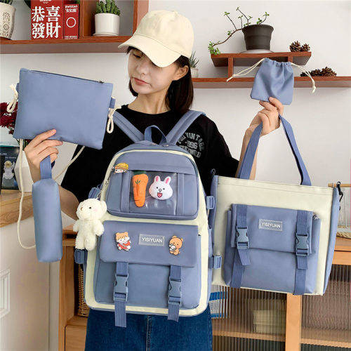 优选书包女新款五件套帆布学生双肩包韩版原宿大容量校园背包
