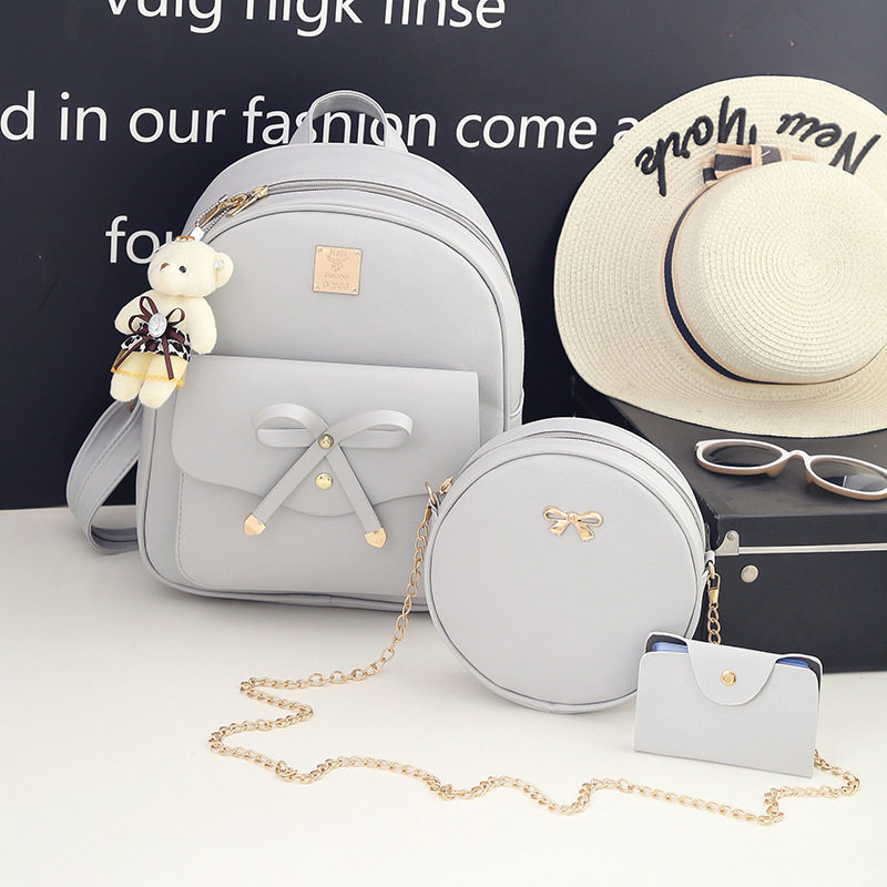 新品 2024秋冬新款蝴蝶结三件套母包女潮学院风时尚背包韩版多用