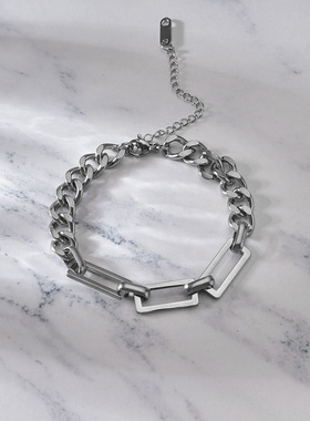 新款 钛钢拼接嘻哈单层手链女ins小众设计情侣简约个性冷淡风潮酷