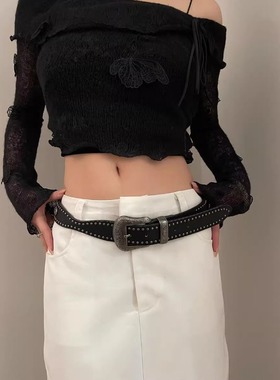 新品 铆钉腰带女2024新款高级感美式复古时尚个性配饰裤带韩版朋