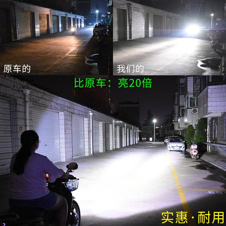 电动车超亮led前大灯泡三轮摩托车改装强光爆闪外置防水流氓射灯