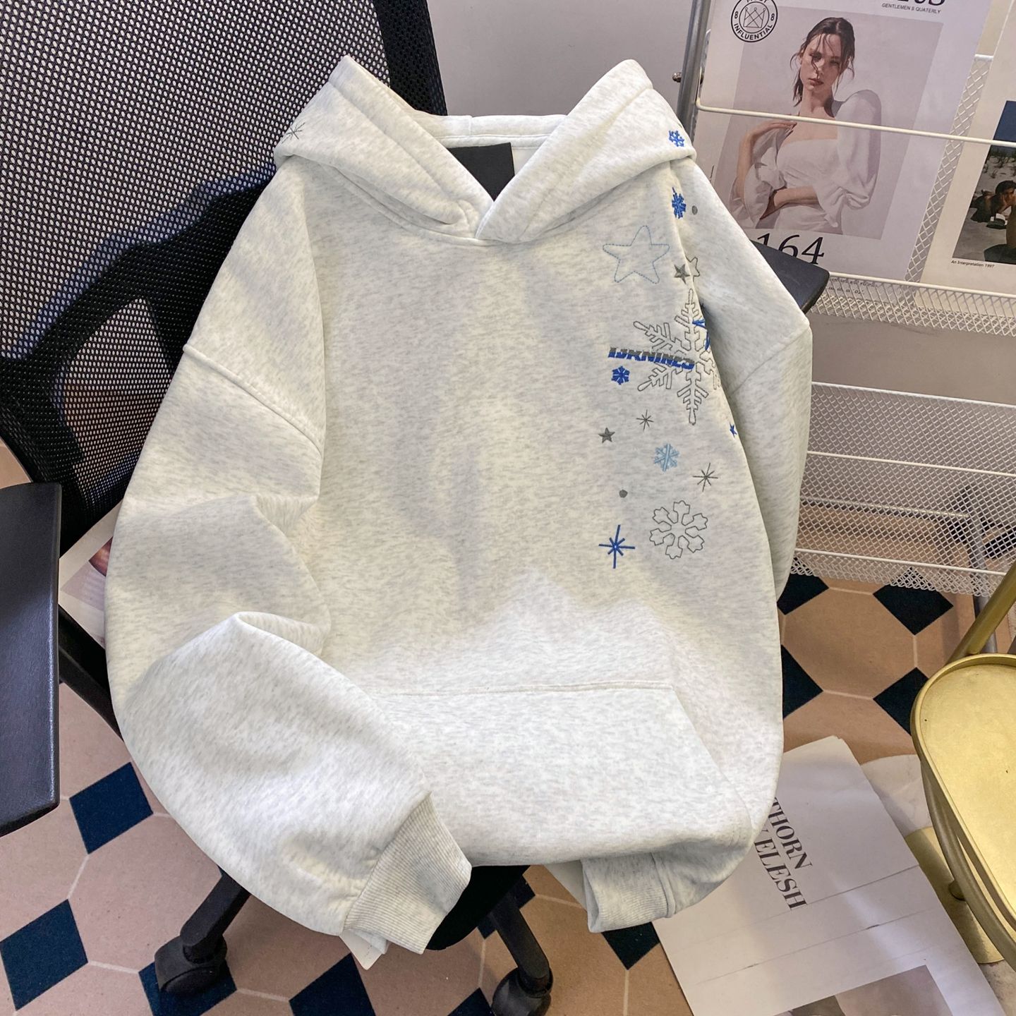 加绒加厚刺绣连帽卫衣雪花男女款秋冬季2025新款帽衫薄款宽松上衣