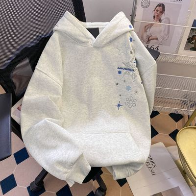 加绒加厚刺绣连帽卫衣雪花男女款秋冬季2025新款帽衫薄款宽松上衣