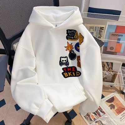 加绒刺绣国潮连帽秋冬季2025新款卫衣男款宽松套头带帽情侣装上衣