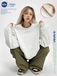 NASA重磅纯棉纯色圆领连帽薄款卫衣oversize男女新款春秋宽松外套