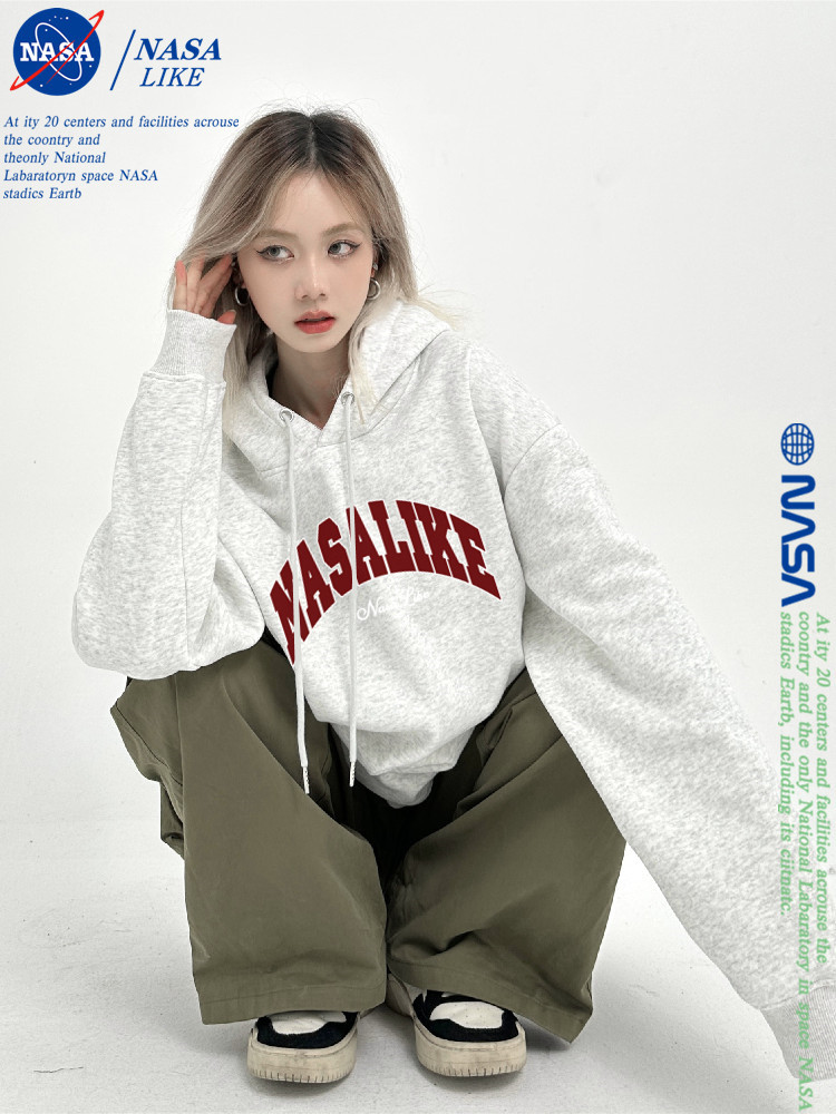 NASA联名连帽字母卫衣秋冬季宽松潮牌外套情侣装加绒加厚男女上衣
