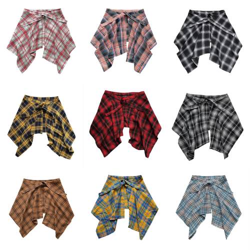 NASA格子叠穿神器屁帘女一片式系带藏肉嘻哈街舞男生下摆腰封衬衫