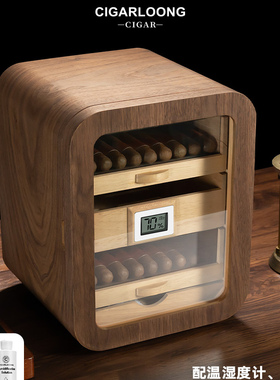 茄龙雪茄保湿盒三层钢琴烤漆雪松木保湿箱高档带温湿度计正品