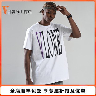 白色黑色 男女同款 大logo印花圆领套头T恤短袖 VLONE