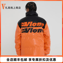 VLONE 撞色火焰字母Logo刺绣 宽松立领鹅绒皮羽绒服 男女同款