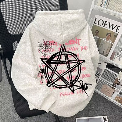 美式秋冬六芒星潮连帽卫衣宽松版