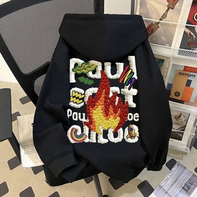 美式潮流连帽卫衣秋冬加绒仿刺绣