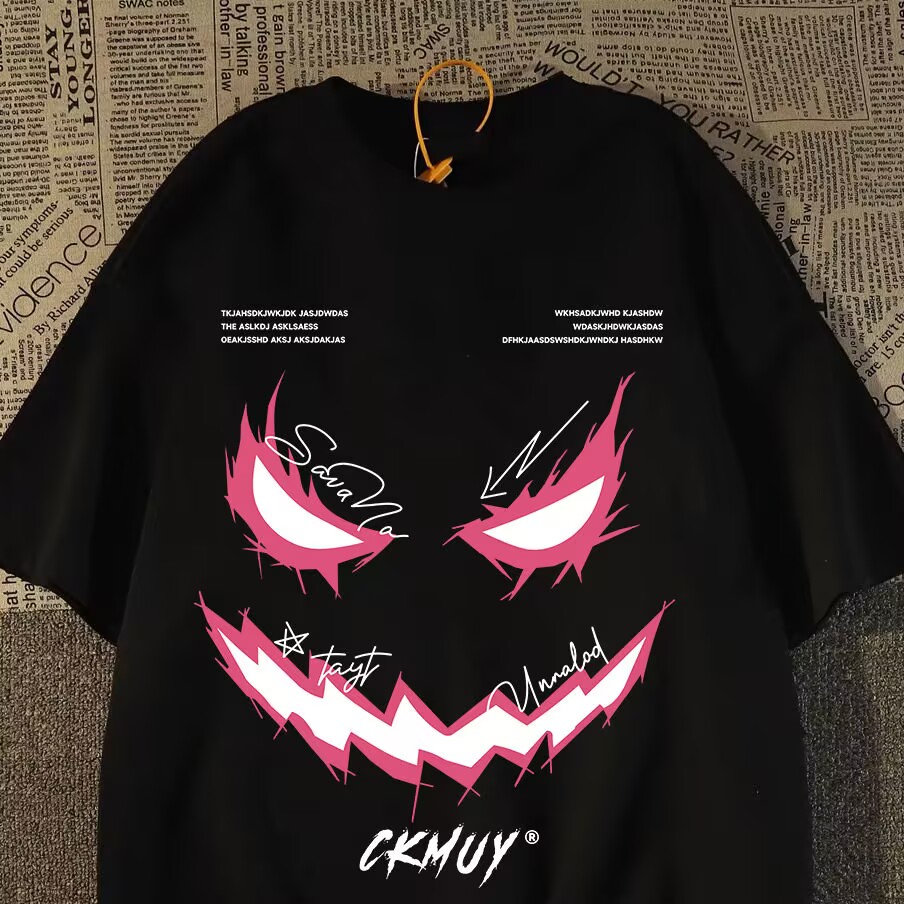 100%纯棉重磅短袖t男女恶魔笑脸