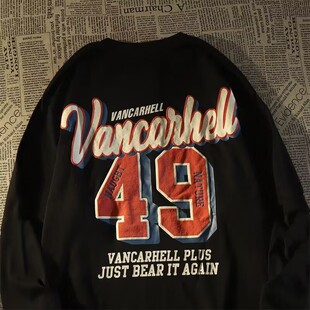 100%纯棉美式 t恤宽松ins街头复古oversize情侣上衣潮 高街潮牌长袖