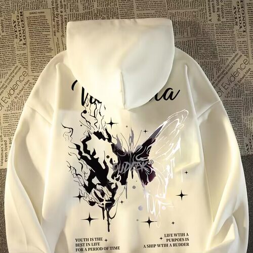 嘻哈蝴蝶美式复古连帽卫衣宽松版