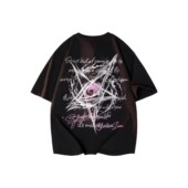 100%纯棉美式 T恤上衣 复古街头创意男女宇宙鹰眼字母印花Logo短袖