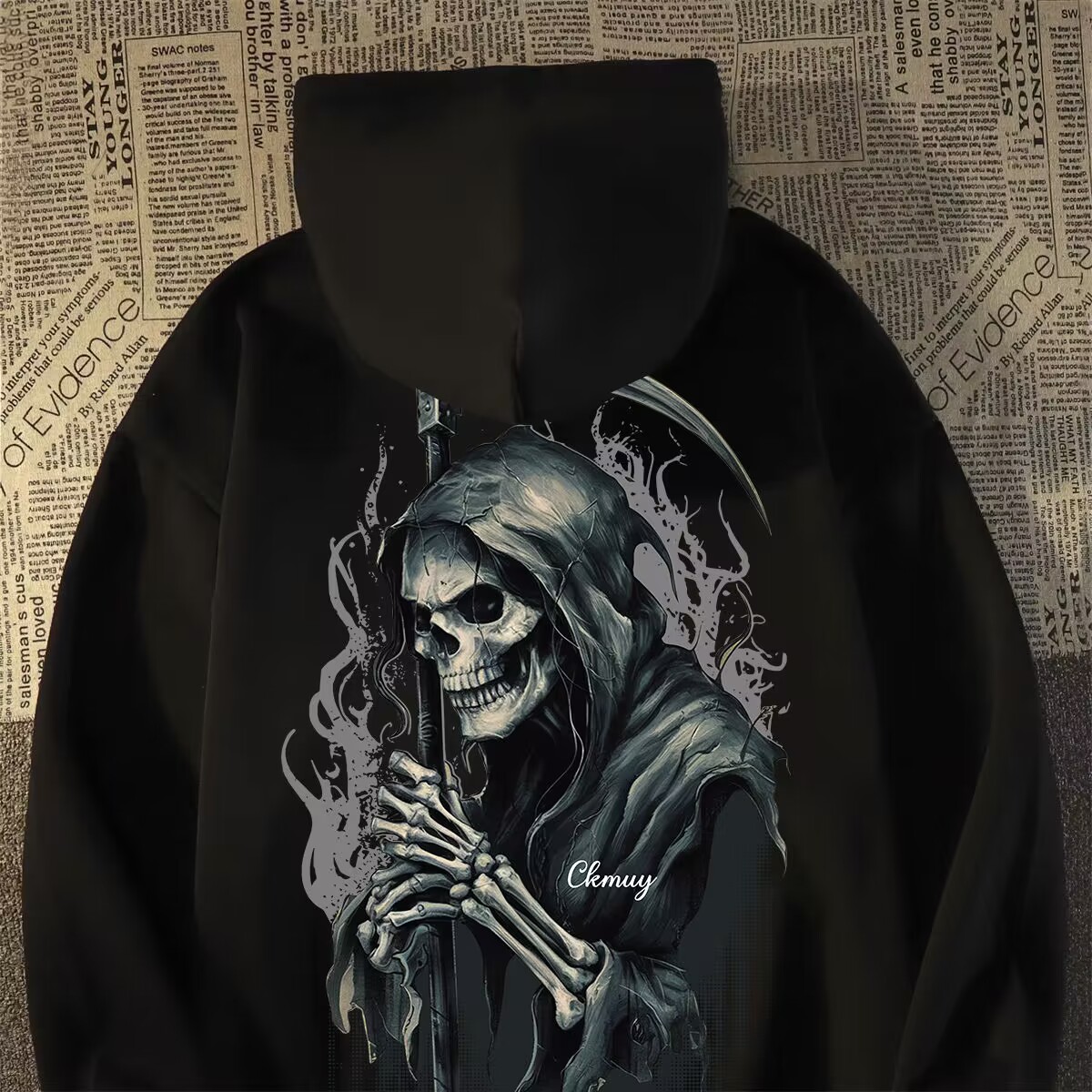 美式复古暗黑骷髅连帽卫衣宽松版