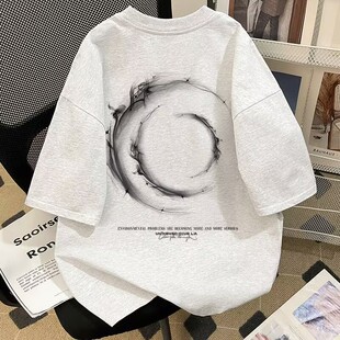 上衣 t恤男女夏设计感小众印花宽松情侣款 个性 hiphop高街纯棉短袖