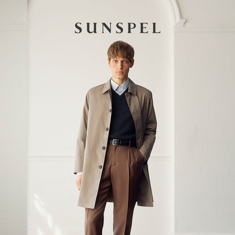SUNSPEL男士春夏棉质英伦经典风衣简约中长款外套
