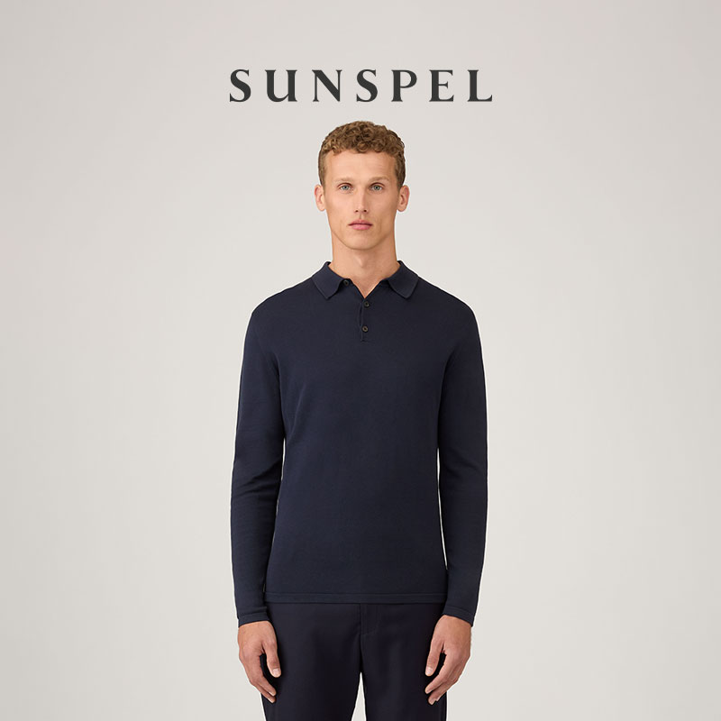 Sunspel男士海岛棉长袖polo衫
