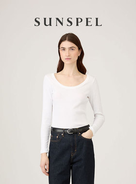 【秋冬新品】SUNSPEL女士秋冬Supima匹马棉罗纹大圆领长袖T恤