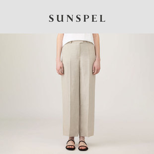 亚麻新品 女士春夏经典 SUNSPEL 浅沙色 版 型亚麻休闲长裤
