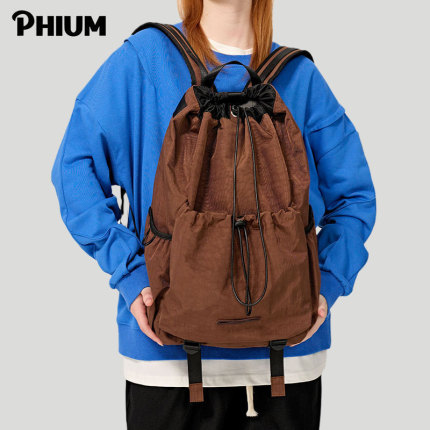 PHIUM® 美拉德双肩包女大容量旅行包抽绳包包潮背包男登山包书包