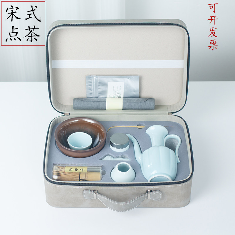 宋代点茶工具全套茶筅点茶粉建盏宋式茶百戏仿宋点茶器具套装带包