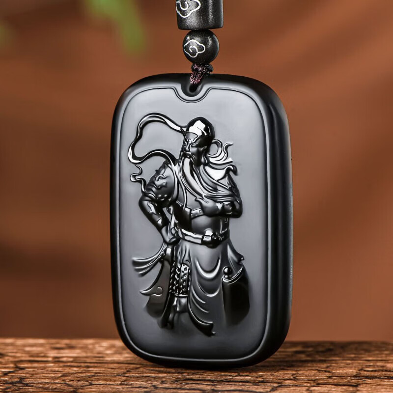 和田玉墨玉关公玉吊坠男款武财神玉佩玉坠玉石挂件 标准 标准