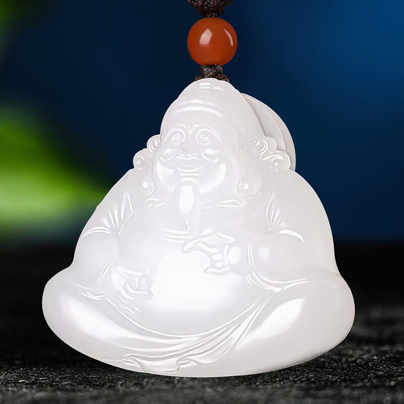 和田玉羊脂玉吊坠财神爷挂件男女款玉佩挂饰玉坠项链 羊脂玉财神
