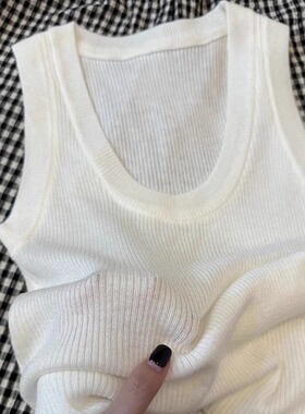 螺纹U领薄款针织背心女外穿2025夏季宽肩带遮副乳藤黄色打底上衣