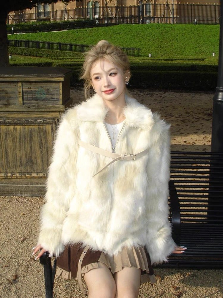 2025新款仿狐狸毛皮草外套女短款扎染托卡加厚保暖环保毛毛大衣冬