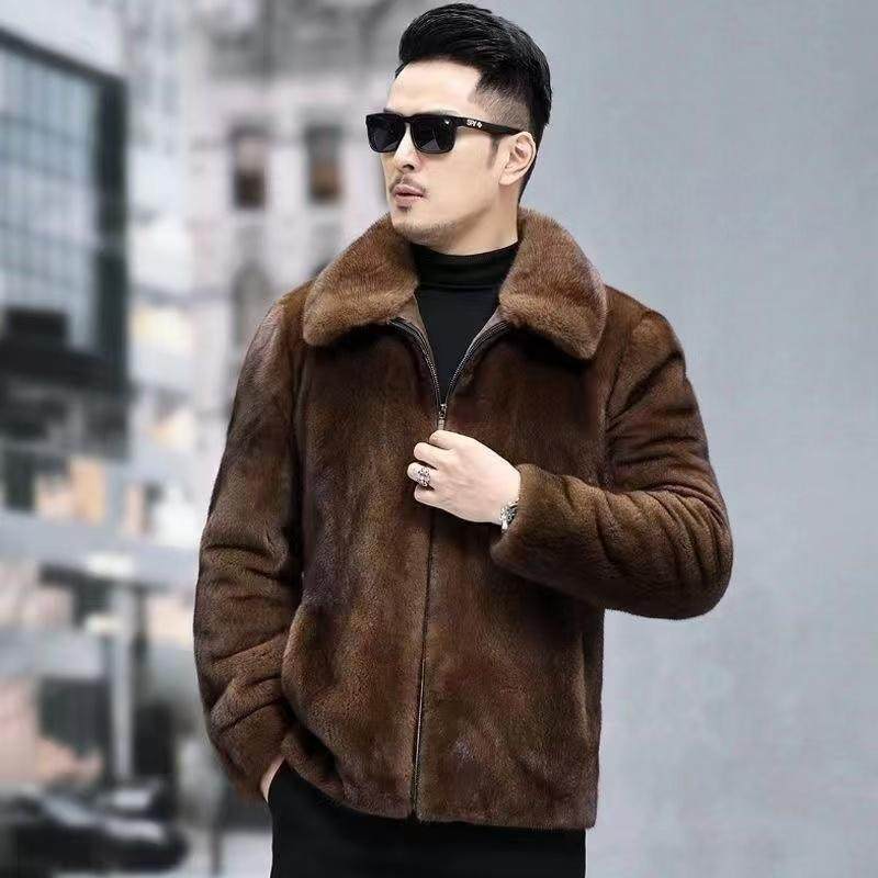 2025冬季新款双面貂绒天鹅绒外套环保水貂毛大衣立翻领加厚爸爸装,男装,皮草,淘宝优惠券,粉丝福利购,淘宝优惠卷